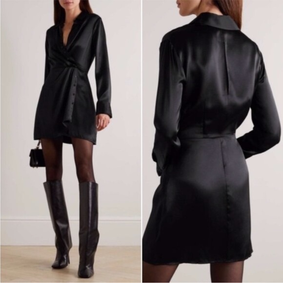 NEW Reformation Alaine 100% Silk Dress Black 2